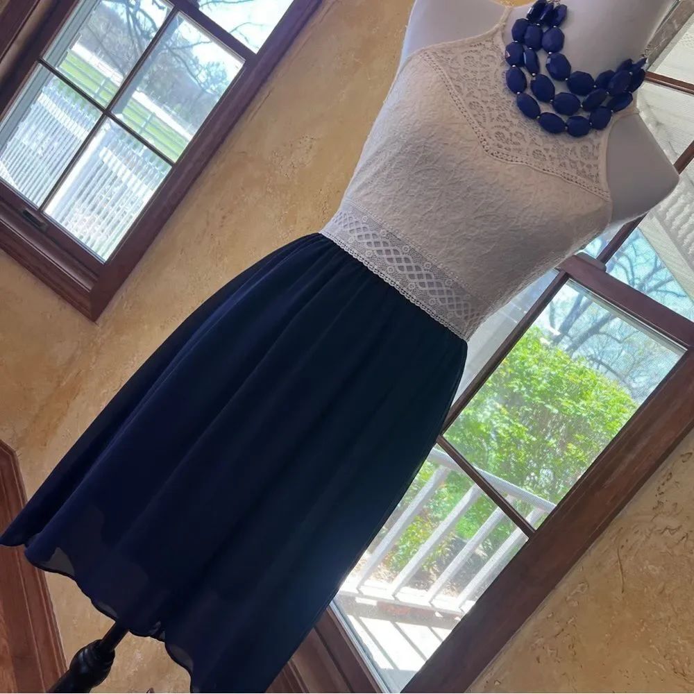 NWOT By x By Crochet Top Cream and Navy Sundress Junior Size 3
